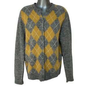 Ines de la Fressange x Uniqlo Cardigan Gray Yellow Argyle Sweater Women's Small